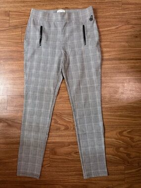 Calvin Klein Gray Plaid Slim Trousers with Black Zip Accents